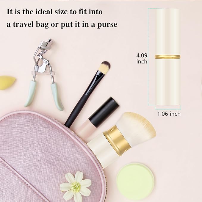 Falliny Retractable Kabuki Makeup Brush, Travel Powder Blush Brush Foundation Makeup Brush with Cover for Blush, Sunscreen,Bronzer, Buffing, Concealer,Highlighter, Powder Cosmetics