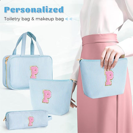 Toiletry Bag Small Make Up Bag Set - Travel Makeup Bag Pouch for Women Cosmetic Pouch Cute - Personalized Gifts Mom Gifts for Women Her - Blue P
