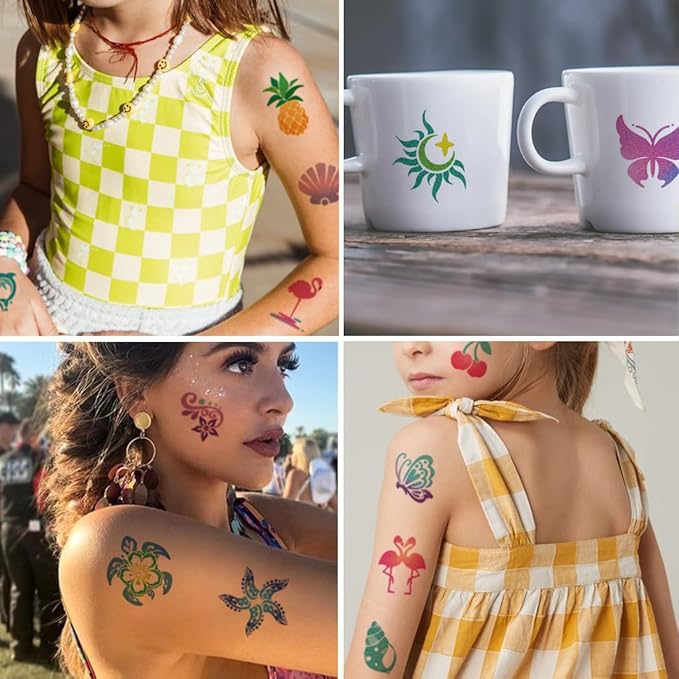 Glitter Temporary Tattoos for Aloha Party Decoration - 74 Individually Sheets Glitter Summer Tattoos for Kids Women Hawaiian Party Favors