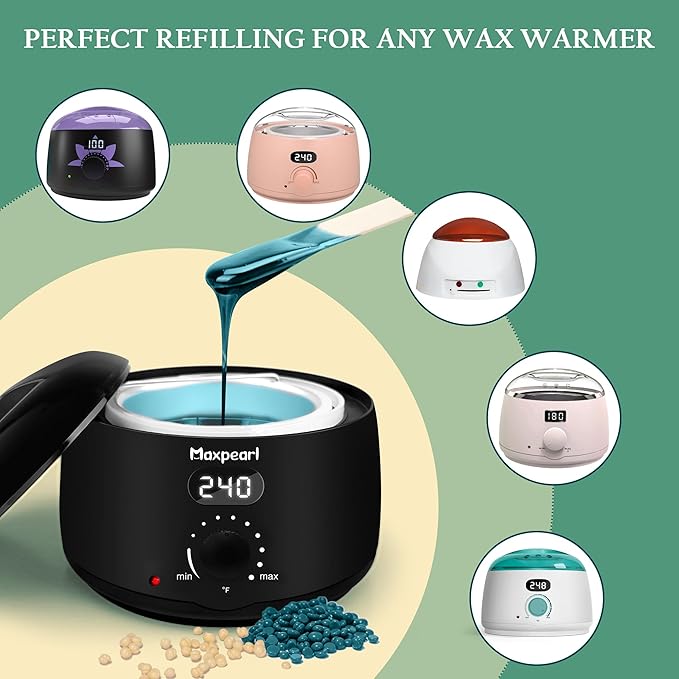 Maxpearl Hard Wax Beads, Pack of 3 Hair Removal Wax Beans Refill - Brazilian, Bikini Waxing, Face, Eyebrows, Underarms, Arms, Chest, Back, Legs - Coconut & Jasmine Formula, 300g