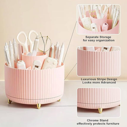 Diesisa Makeup Brush Holder Organizer,360° Rotating Makeup Brush Organizer,5 Slot Make up Brushes Cup for Cosmetics, Nail Polish, Art Supply, Bathroom Vanity Desktop Organizer - Pink