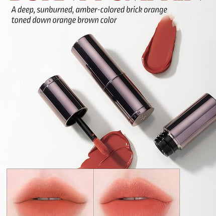 HEVVYMAKEUP Blurring Effect Lip Tint - Airy Velvet Matte Lips - Vegan, Longwear, Vibrant, Buildable Creamy Soft Texture - Korean Lip Makeup, Burnt Pumpkin, 0.13 fl.oz.