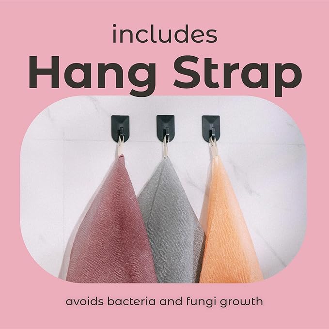 MainBasics Exfoliating Shower Towel - Japanese Nylon Bath Towel and Body Washcloth, Quick-Dry, Durable, Deep Exfoliation (Set of 3, Coral Reef)