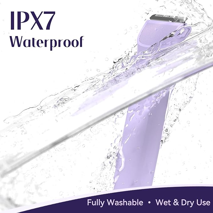 5-in-1 Bikini Trimmer for Women, IPX7 Waterproof Electric Razors Shaver, Cordless Body Hair Trimmer, Facial & Pubic Hair Removal, Ceramic Blade (Light Purple)