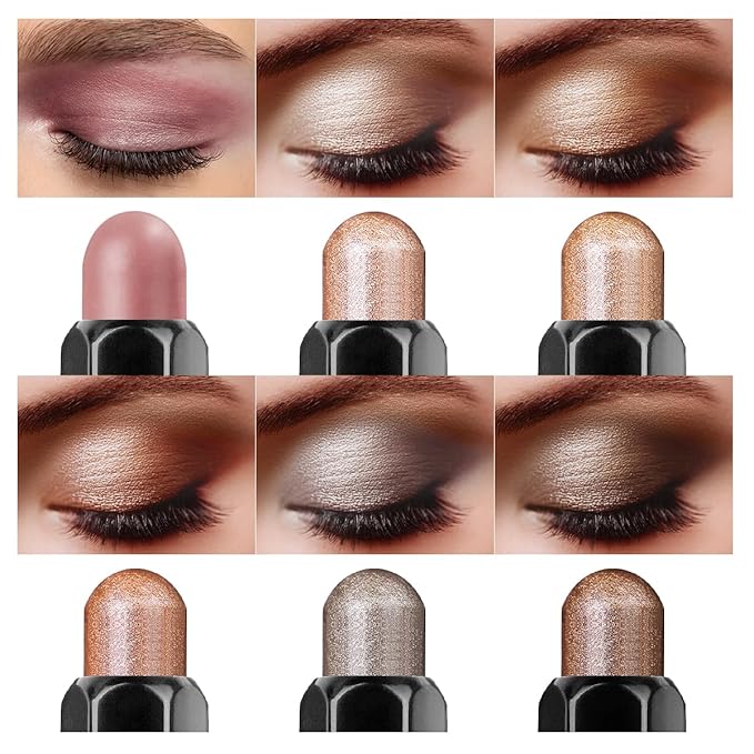 6PCS Cream Eyeshadow Stick Makeup Sets, Metallic And Matte Shimmer Eye Shadow Eye Brightener Stick Pencil Crayon, A01-Brown Neutral