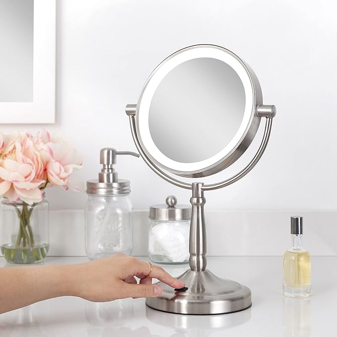 Zadro 9" Round LED Makeup Mirror with Lights and Magnification 5&10X/1X AA Battery Operated Swivel Lighted Makeup Mirror
