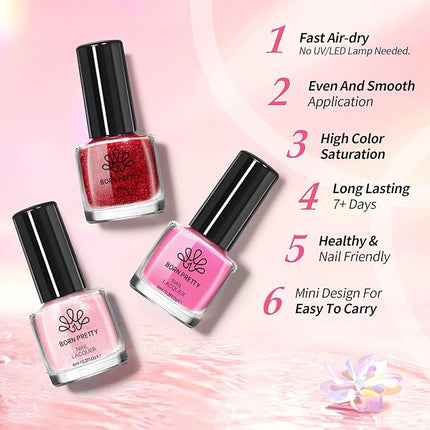 Born Pretty 15 Colors Nail Polish Set, Quick Dry Nail Polish Kit Pink Red Silver Gold Glitter Color Changing Orange Nail Lacquer Glossy Nail Polish Manicure Set for Valentines Day Gift