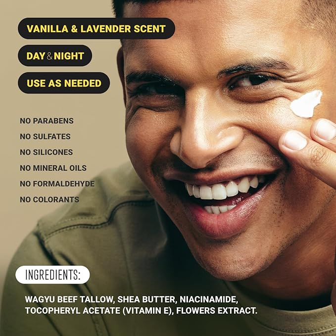 Non-Greasy Beef Tallow for Face Moisturizer Cream 5OZ Shea Butter, Vitamin E, Whipped Grass Fed Beef Tallow for Skin, Body, Hair, Lotion for Women & Men, Anti-Aging Face Moisturizer