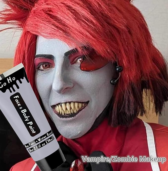 Go Ho Grey Face Body Paint Washable (2.37oz/pc),Water Based Cream Grey Face Paint,Gray Body Paint for SFX Cosplay Costumes Festivals Halloween Vampire Zombie Makeup