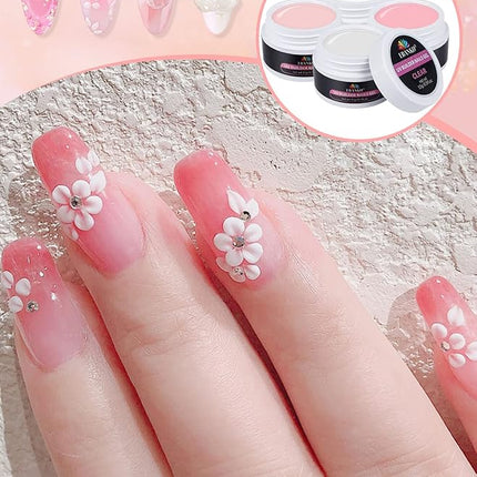 EBANKU Solid Builder Gel Kit, Builder Gel for Nails 4 Colors Clear White Nude Pink for Nail Art Strengthen Nail Extension Kit for Beginners Home DIY, 4 * 15g