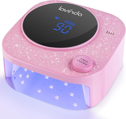 Lavinda 54W UV LED Nail Lamp, Professional UV Light for Gel Nails Rechargeable Cordless Nail Dryer with 4 Timer Settings & Auto Sensor, Fast Curing Gel Light for Home and Salon Use Diamond Dust Design