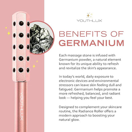 Radiance Roller - Germanium Stone Uplifting Face Beauty Massage Tool/Roller/Wand for Skin Tightening, De-Puffing, Sculpt/Lift, Anti-Aging | Uplift Face Roller, Facial Roller (Rose Gold)