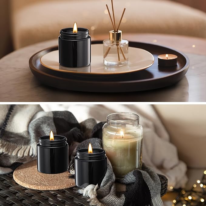 Norme 48 Pcs 4 oz Glass Jars with Lids Leakproof Round Airtight Empty Cosmetic Jars with Inner Liners Lid for Storing Lotions Powder Ointments Candle Making Tins (Black)