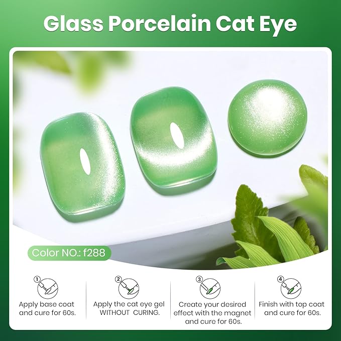 Beetles Green Cat Eye Gel Polish, 15ML Light Green Glass Cat Eye Glitter Gel Polish with Magnet Shimmer Translucent Sheer Color Soak Off UV Lunar Gleam Series French Nail Art Gift for Women