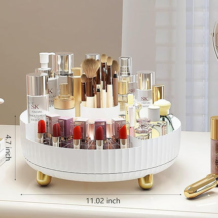 Anyoifax Makeup Perfume Organizer Tray with Divider 360 Degree Rotating Lazy Susan Skincare Lotion Organizer Spinning Cosmetics Storage for Dresser, Vanity, Bathroom Countertop, Large White