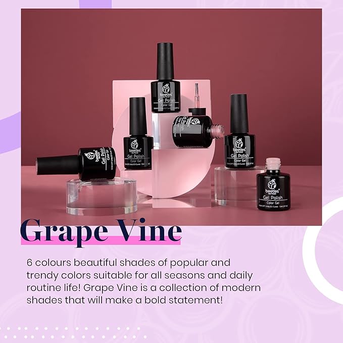 beetles Gel Polish Grape Vine Purple 6 Colors Purple Lavender Dark Lilac Glitter Pink Nail Polish Soak Off Uv LED Gel Nail Kit Salon Diy Nail Art Manicure Salon Home Gifts for Women