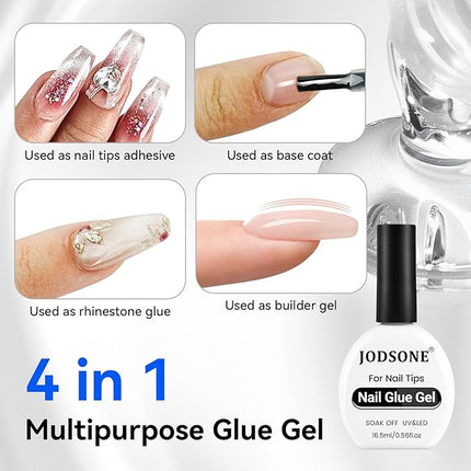 JODSONE 16.5ml Nail Glue Gel Clear and Long-Lasting Requires a Manicure Lamp to Cure for Attaching False Nails Repairing Broken Nails and Securing Decorations