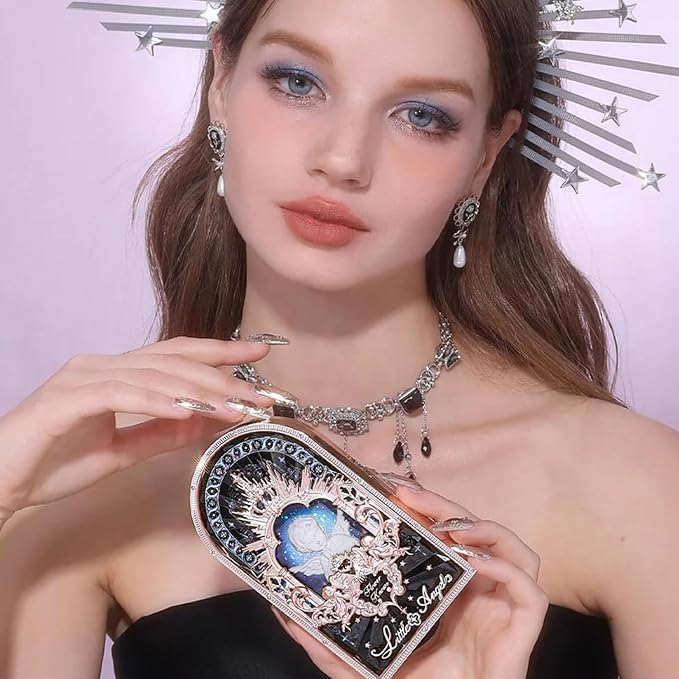 Flower Knows Little Angel 9-Color Eyeshadow Palette with 6 Matte+3 Shimmer Blue Shades,Long-lasting,Easy-to-apply & Highly Pigmented Goth Eye Shadow(02 Weeping Angel,0.37 Oz)