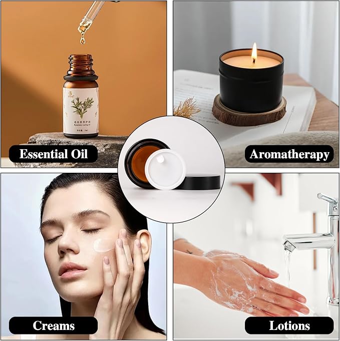 Amber Glass Jars with Lids, 1/2/4oz 3 Pack Small Glass Jars with Inner Liners, Reusable Empty Round Cosmetic Container for Creams, Lotion, Cosmetic, Spice, Powder