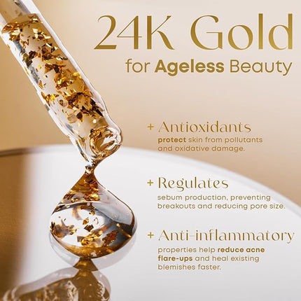 Stellar Glow 24K Gold & Hyaluronic Acid Serum For Face - Dermatologist Tested, Anti-Aging Skin Care, Ultra Hydrating for Blemishes, Dry & Acne-Prone Skin - Korean, Vegan, Clean Beauty - 2 FL. Oz