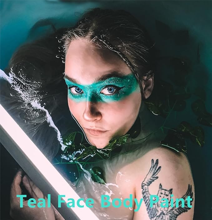 Go Ho Teal Face Paint Washable for Halloween Makeup,Creamy to Gel Water Based Teal Body Paint Full Coverage for Cosplay SFX Costumes Festivals Makeup,25g
