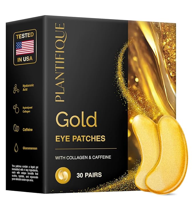 PLANTIFIQUE Gold Eye Patches for Puffy Eyes | 30 Pairs | Gifts | Under Eye Masks for Dark Circles | Puffiness Eye Gels | Eye Mask Skincare