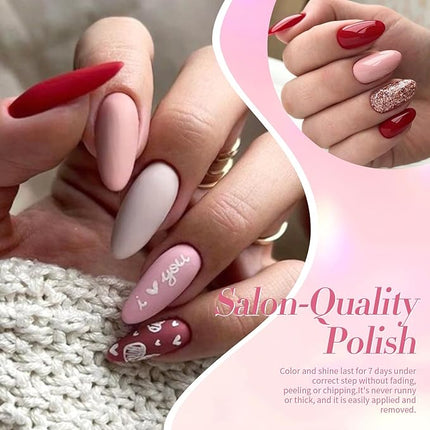 Born Pretty Red Pink Nail Polish Set, 15 Colors Red Pink Nude Black White Gray Brown Nail Polish Quick Dry Fingernail Polish Kit for DIY Nail Art Salon Home Valentines Day Gift for Women