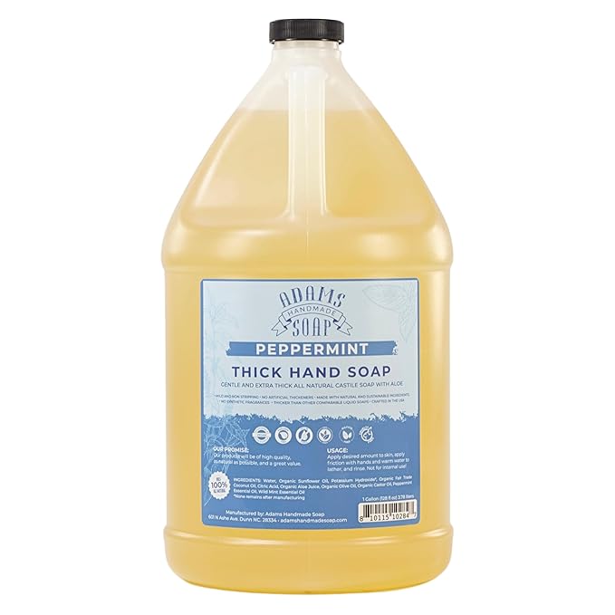 Adams Handmade Soap Thick Organic Castile Liquid Hand Soap 1 Gallon Refill - Peppermint