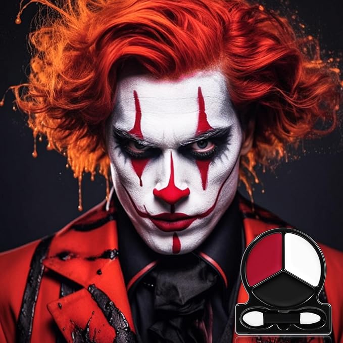 Black White Red Face Body Paint with Applicator, Oil Based Face Painting Kit for Halloween Clown, Vampire, Devil Makeup, Cosplay, Costume, Dress Up, SFX Special Effect, Theme Parties