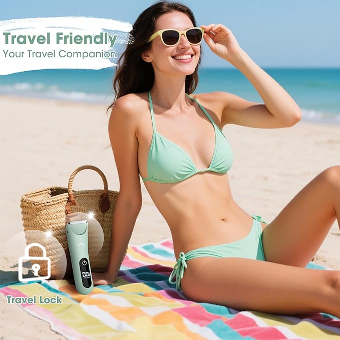 Bikini Trimmer for Women, Painless Pubic Hair Trimmer for Armpit Leg Arm Body Private Area,Rechargeable Womens Electric Razors Shaver LED Light Ceramic Blade IPX7 Waterproof Wet/Dry LCD Display,Green