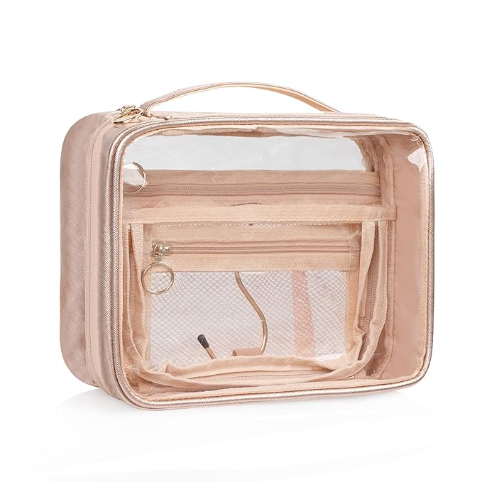 CUBETASTIC Toiletry Bag for Women, Clear Hanging Travel Toiletries Bag, Portable Makeup Bag Transparent Cosmetic Case with Handle, Traveling Make Up Organizer