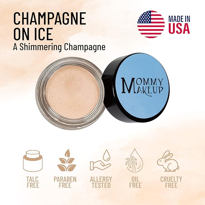 Mommy Makeup Any Wear Creme Eyeshadow - Waterproof, Crease-Proof, Long Lasting, High Pigment, Oil-free - Cream to Powder for Eyes, Cheeks & Lips (Champagne on Ice)