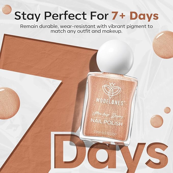 modelones Bronze Brown Nail Polish, 15 ml Metallic Brown Glitter Quick Dry Nail Lacquer Strengthener Long Last Shine Fingernail Toe Nail Art DIY Home Travel Manicure Gift for Women Girls 0.5 Fl Oz