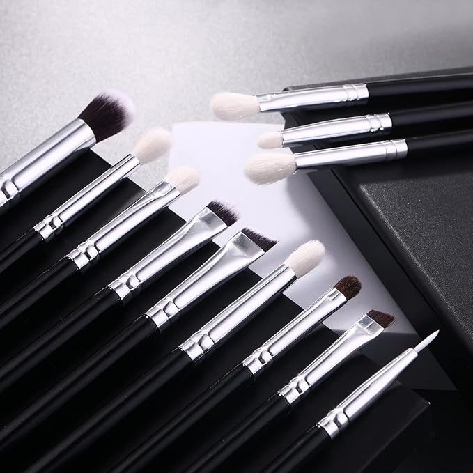 12pcs eye brush set, Eye Makeup Brush Set，Professional Blending Eyeshadow Makeup Brushes for Concealer Eyebrows Eyeliner, Soft Hairs & Wood Handle(LH08, Count, 12)