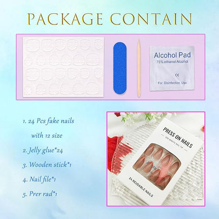 Short Press on Nails Almond Orange French Tip Glue on Nails Cute Fake Nails Full Cover Stick on Nails Glossy Artificial Nails Short Acrylic Nails Press ons Reusable False Nails for Women 30 Pcs