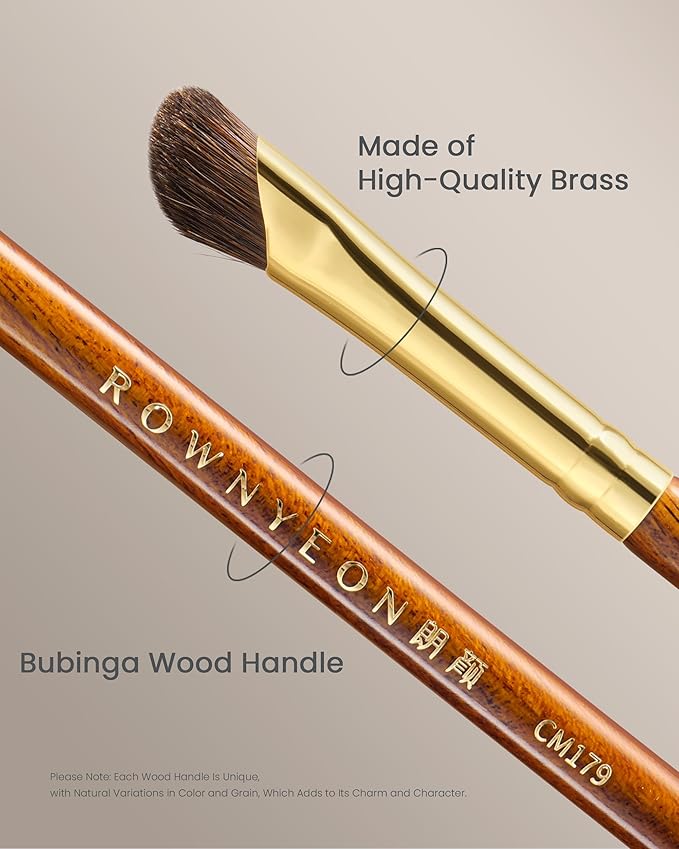 Desert Oak Series Nose Contour Brush - Angled Pony Hair Bristles for Seamless Sculpting, Dual-Use with Cream/Powder, Ebana Handle & Brass Ferrule (CM 179)
