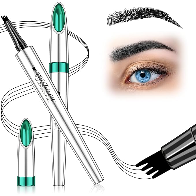 Microblade Eyebrow Pen, Waterproof Eyebrow Pencil Black Brow 4 Fork Tip Pencil, Liquid Thin Eyebrow Pen Long Lasting that Looks Like Hair, Black