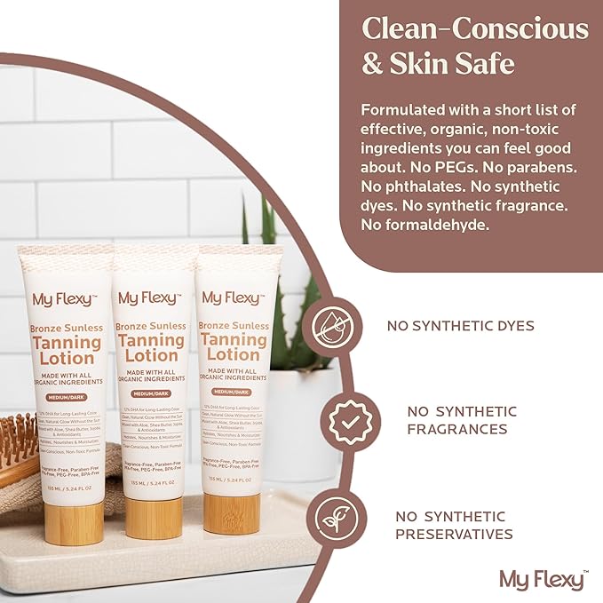 Sunless Tanning Lotion – Organic-Medium/Dark Tan, Natural Self Tanner with Aloe, Shea Butter, Coconut Oil & Jojoba – Clean, Streak-Free Self Tanning lotion for body, Gradual Self Tan, 5oz