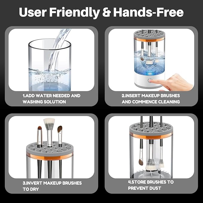 Electric Makeup Brush Cleaner Machine, Quick Efficient Deep Cleaning Makeup Brush, Automatic Spinning Cosmetic Brush Cleaner All Types of Brushes Portable Compact Design for Travel Home Use
