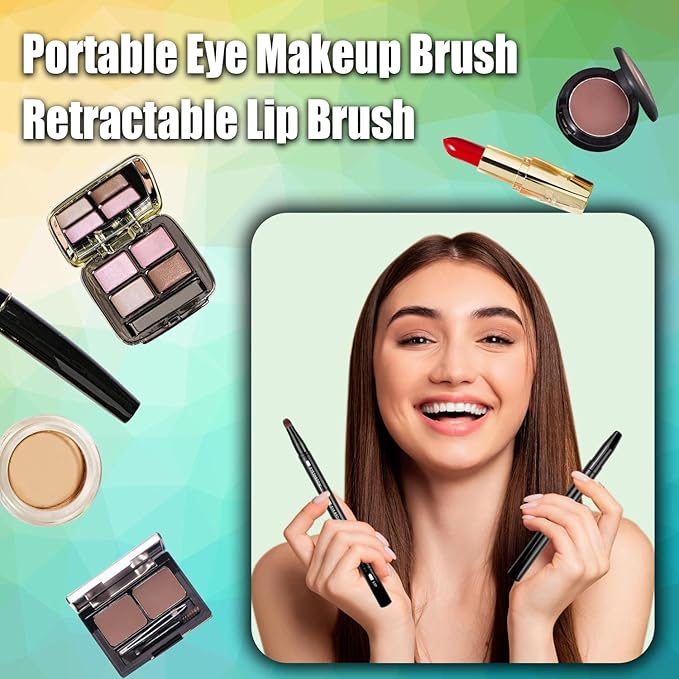 4-in-1 Makeup Brush Set - Detachable Eyeshadow, Eyebrow & Lip Brushes with Cap - Travel-Friendly