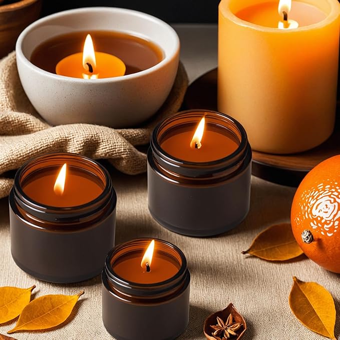 50Pcs(25×4oz + 25×2oz)Amber Glass Jars with Glossy Black & White Inner Lid Liners Airtight Small Glass Containers for Spices Candles Ointments DIY Crafts Travel Toiletries (4oz & 2oz Bundle)