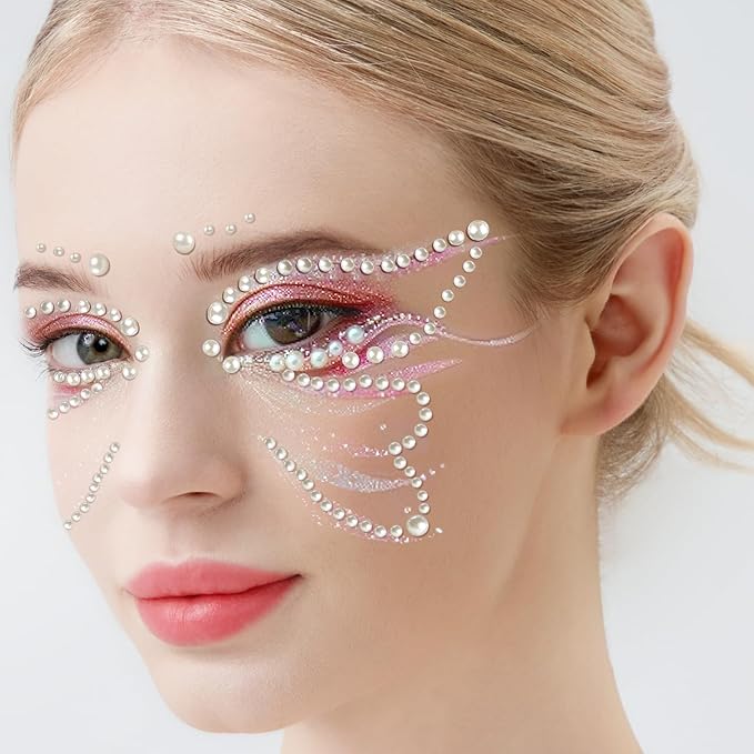 Teenitor Face Gems Self Adhesive Face Gems and Pearls for Makeup, Festival Jewels, Hair Gems, Rhinestone Stickers for Face, Eye, Makeup, Body