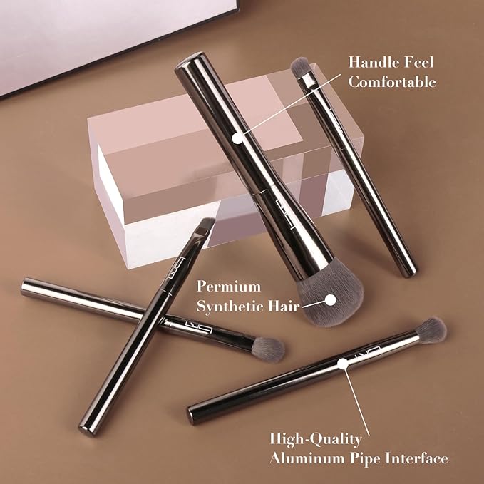 5PCS Travel Makeup Brushes Set w/Pouch Portable Mini Cosmetic Professional Brushes Kit, Synthetic Makeup Brush Set with Case