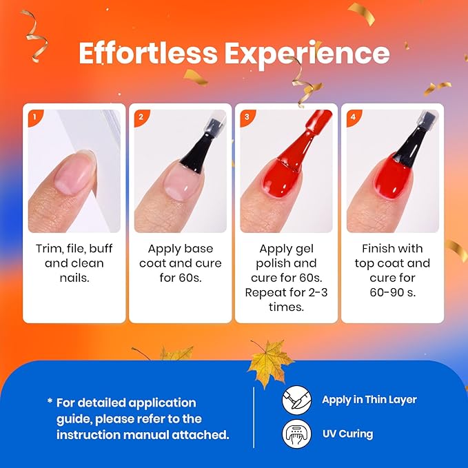 Beetles Fall Gel Nail Polish Set 6 Colors Gel Polish Red Orange Brown Gold Glitter Kit DIY Home Nail Art Manicure Kits Gifts for Women Golden Blessing