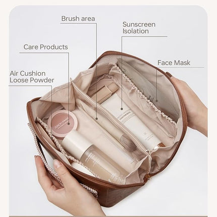 EACHY Travel Makeup Bag,Large Capacity Cosmetic Bags for Women,Waterproof Portable Pouch Open Flat Toiletry Bag Pattern Makeup Bag