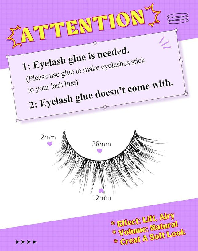 Onlyall Natural Lashes Wispy Lashes Natural Look False Eyelashes Natural Flared Eyelashes False Eye Lashes Soft Fluffy Lashes 7 Pairs D9 Natural Foxy-12mm