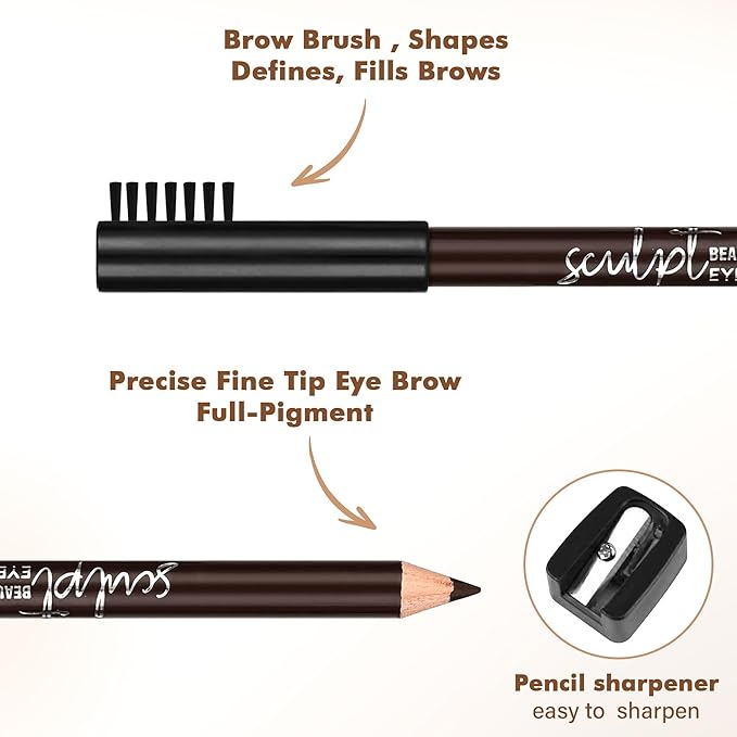 6Pcs Eyebrow pencil wooden，Brow Kit with Brush and Sharpener，Eyebrow Pencils for Women，Fine Tip Eye Brow Eye Liner for Eye Makeup,Shapes, Defines, Fills Brows (Dark Brown-04)