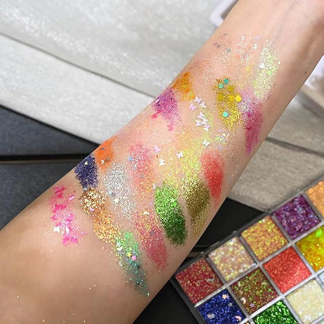 K'APEINE Glitter Eyeshadow, Chunky Pressed Glitter Eyeshadow Palette Ultra Shimmer Eye Shades Kit Professional 25Colors Makeup Palette Highly Pigmented Eye Shadow Long Lasting Waterproof for Face Body