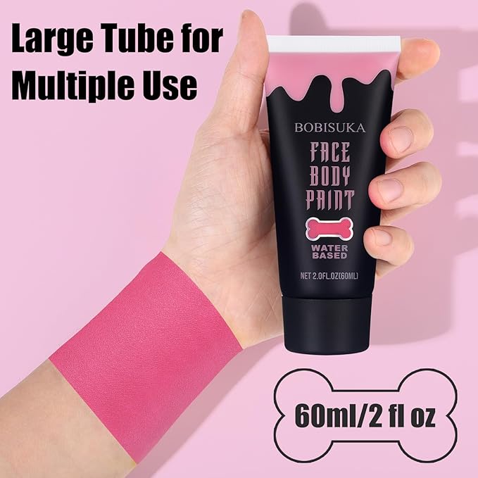 BOBISUKA Pink Face Body Paint, Water Based Face Painting for Art Theater Halloween Party Cosplay Clown SFX Makeup for Women Adults, Non-Toxic Washable