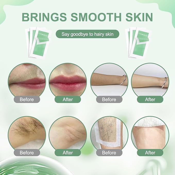 72pcs Wax Strips - Body Waxing Strips, Wax Kit for Women & Men - Brazilian Wax Kit, Back Waxing Kit, All Skin Types, Face, Arms, Legs, Armpits, Bikini, Hypoallergenic Odourless, Green